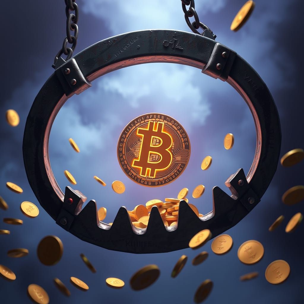 Ominous Bear Trap in Mid-Air, Suspended Over Swirling Golden...