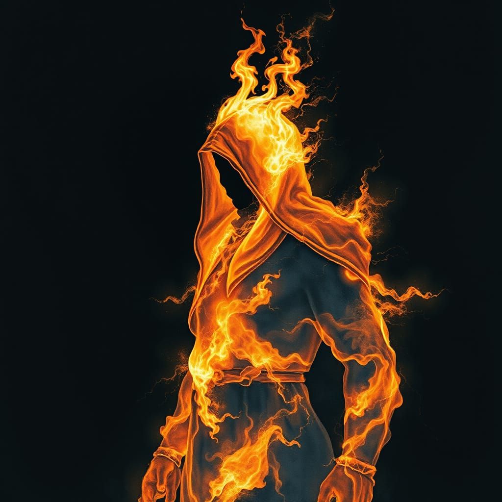 Ethereal Flame Warrior Manifests in Vibrant Aetheric Frequen...