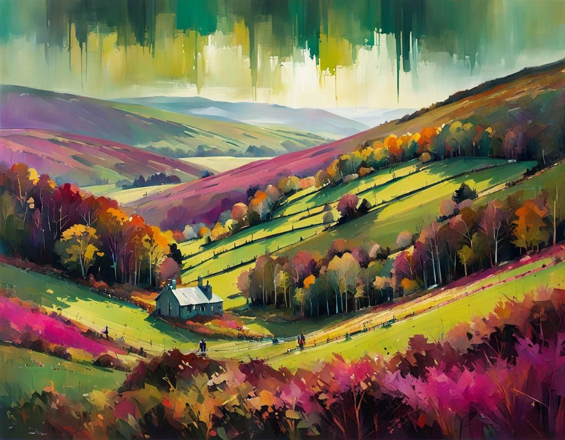 Autumnal Scotland in Abstract Watercolor Style