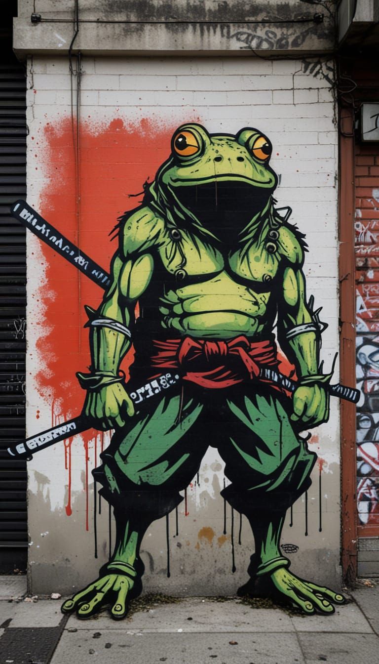 Samurai Frogs in Urban Street Art