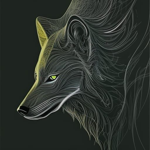 Neon Wolf Portrait in Holographic Style