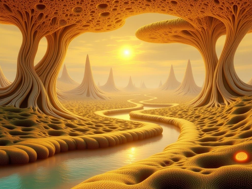 Golden Dreamscapes in Vibrant Surrealism