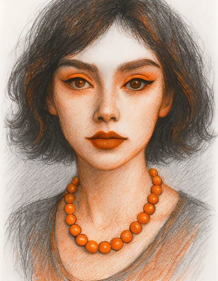 Expressive Female Portrait with Orange Accents as Pencil Ske...