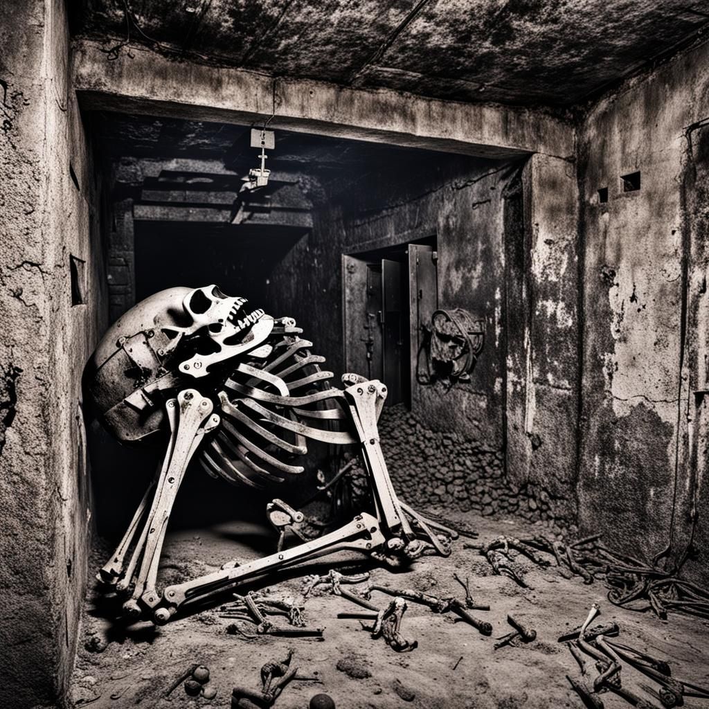 Eerie WWII Bunker with Skeleton