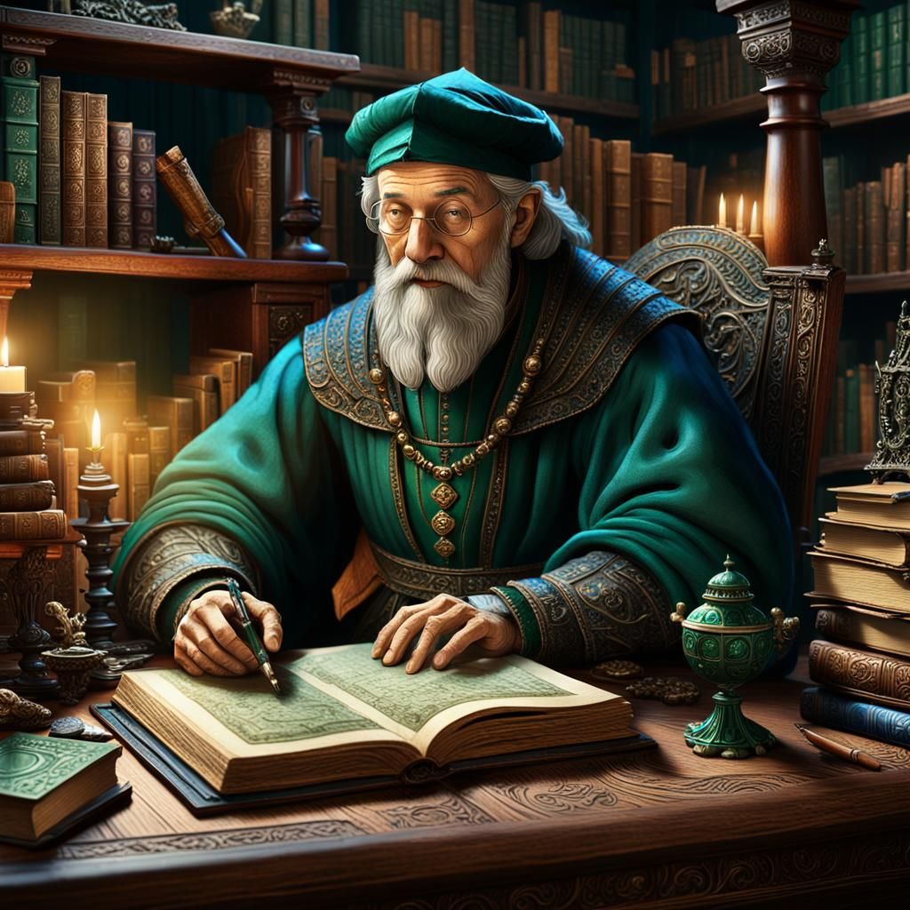 16th Century Thinker in Elegant Study