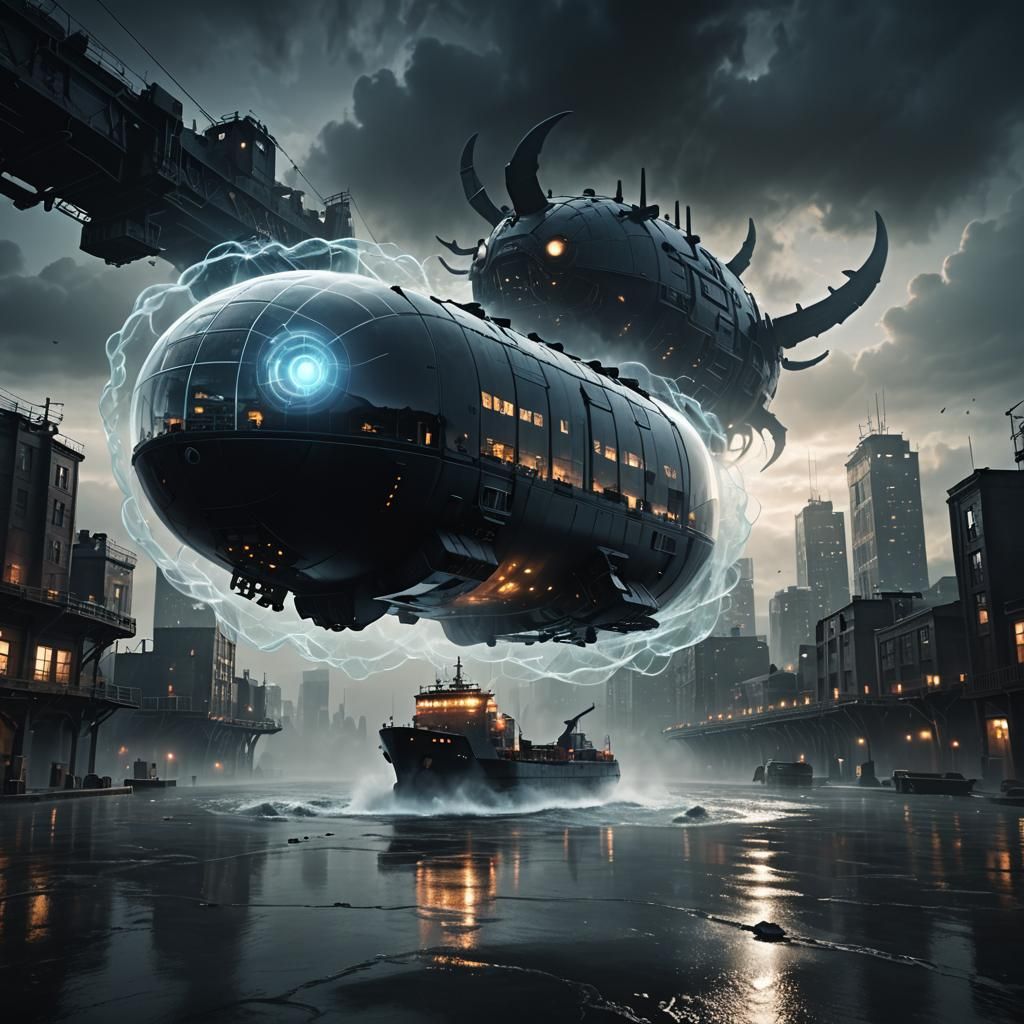 Dark Freighter with Glowing Eye in 3D Rendering