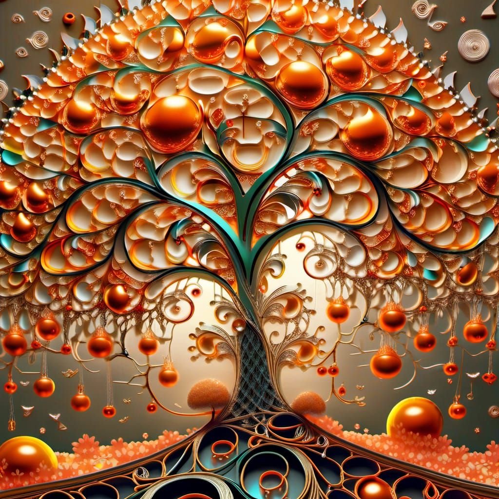 Tangerine Tree with Confetti in Art Nouveau Style