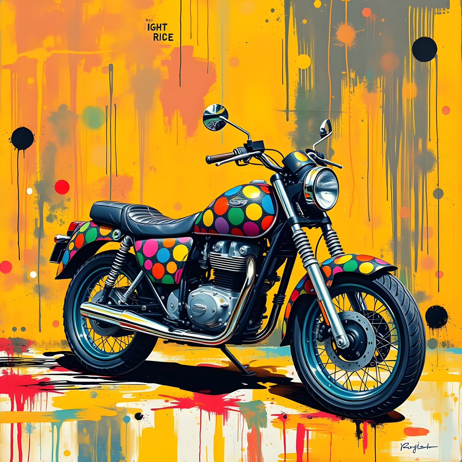 Polka Dot Motorcycle in Graffiti Splash Art Style