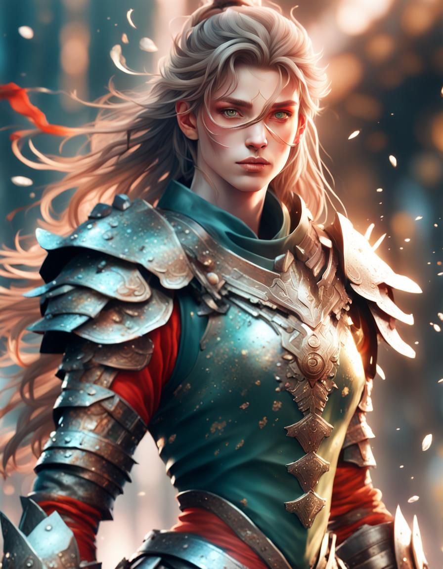 Detailed Warrior in Armor with Vibrant Background