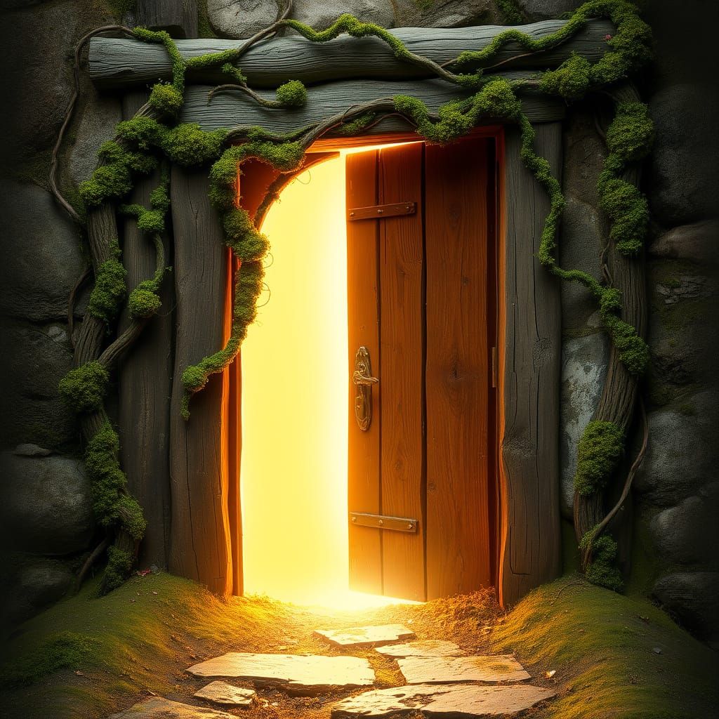 Ethereal Glow Emanates From Rustic Wooden Door