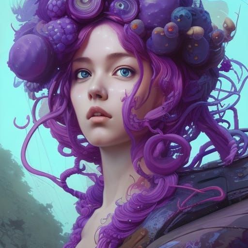 Anime Texan Girl with Purple Hair, Fantasy Art