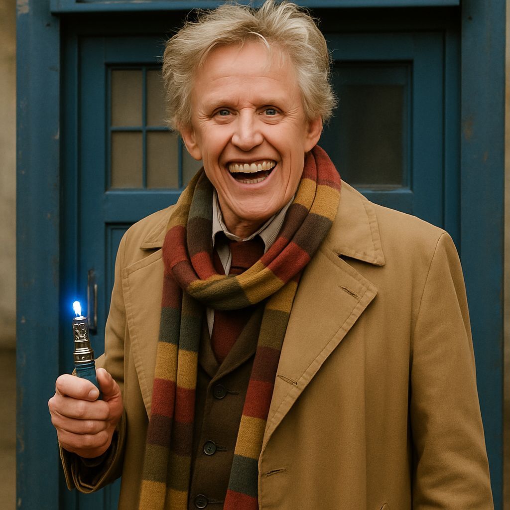 Gary Busey as Doctor Who with Tardis