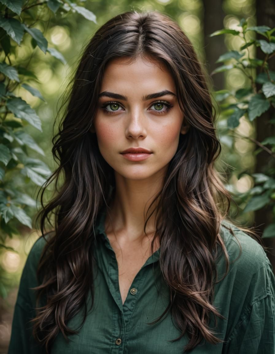Brunette Woman's Gaze: A Captivating Portrait