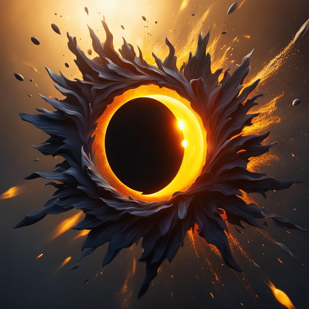 Dramatic Solar Eclipse in Hyperrealistic Splash Art