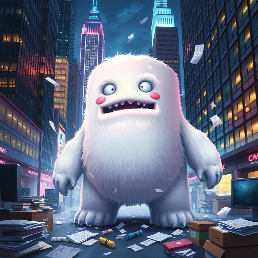 Marshmallow Monster Mayhem in Futuristic Cityscape