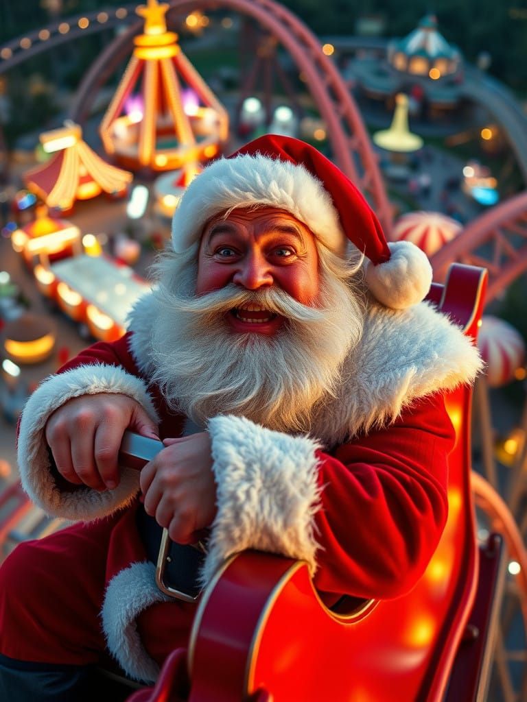 Santa's Thrilling Rollercoaster Ride in High-Speed Action