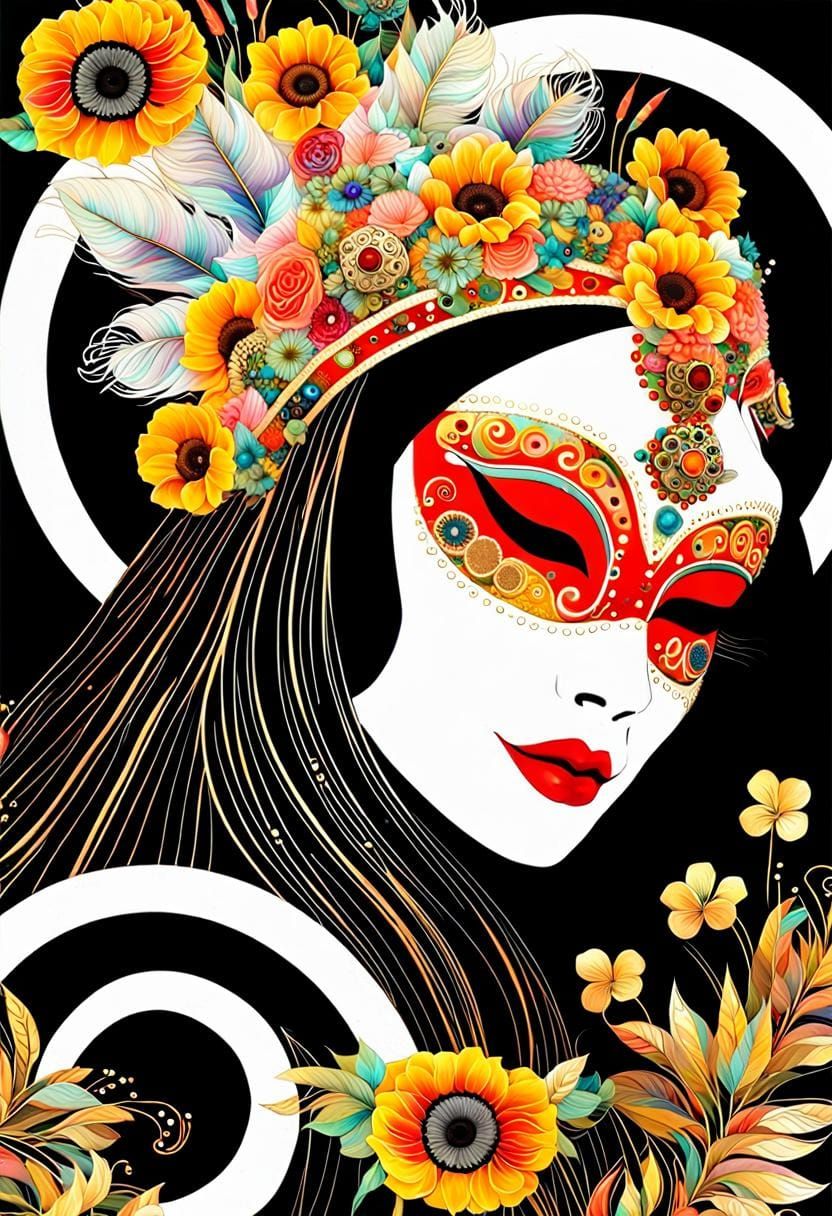 Shogun Icon in Psychedelic Collage Style