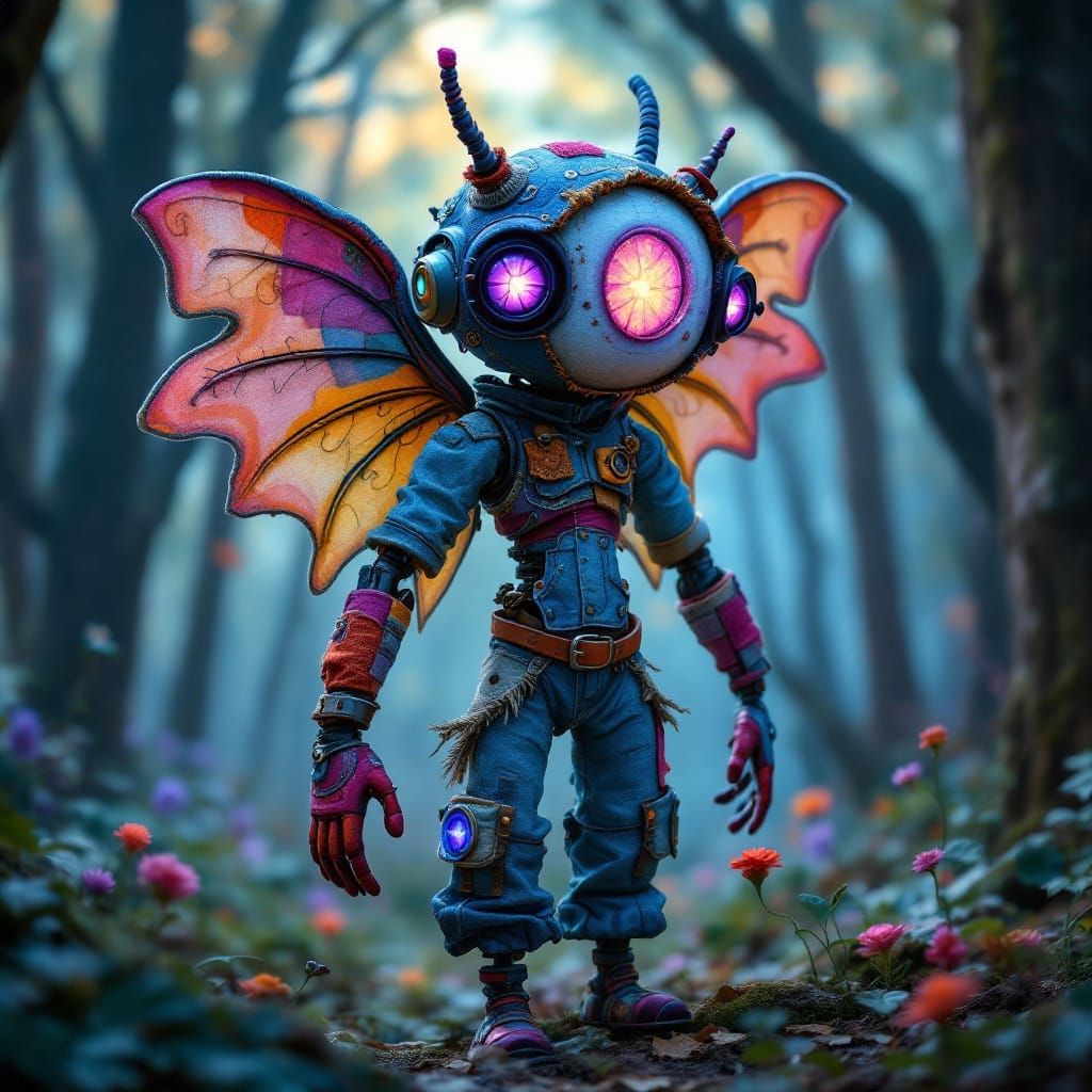 Whimsical Android Hybrid in a Mystical Twilight Forest