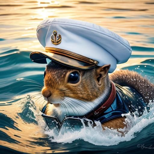 Squirrel Sailor on Boat: Hyperrealistic Splash Art