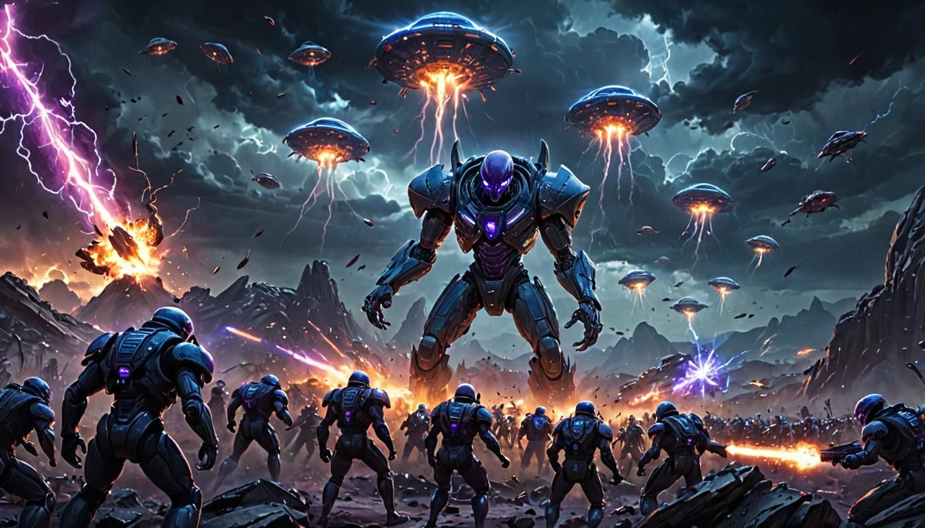 Sci-Fi Battlefield Under Stormy Sky: Digital Concept Art