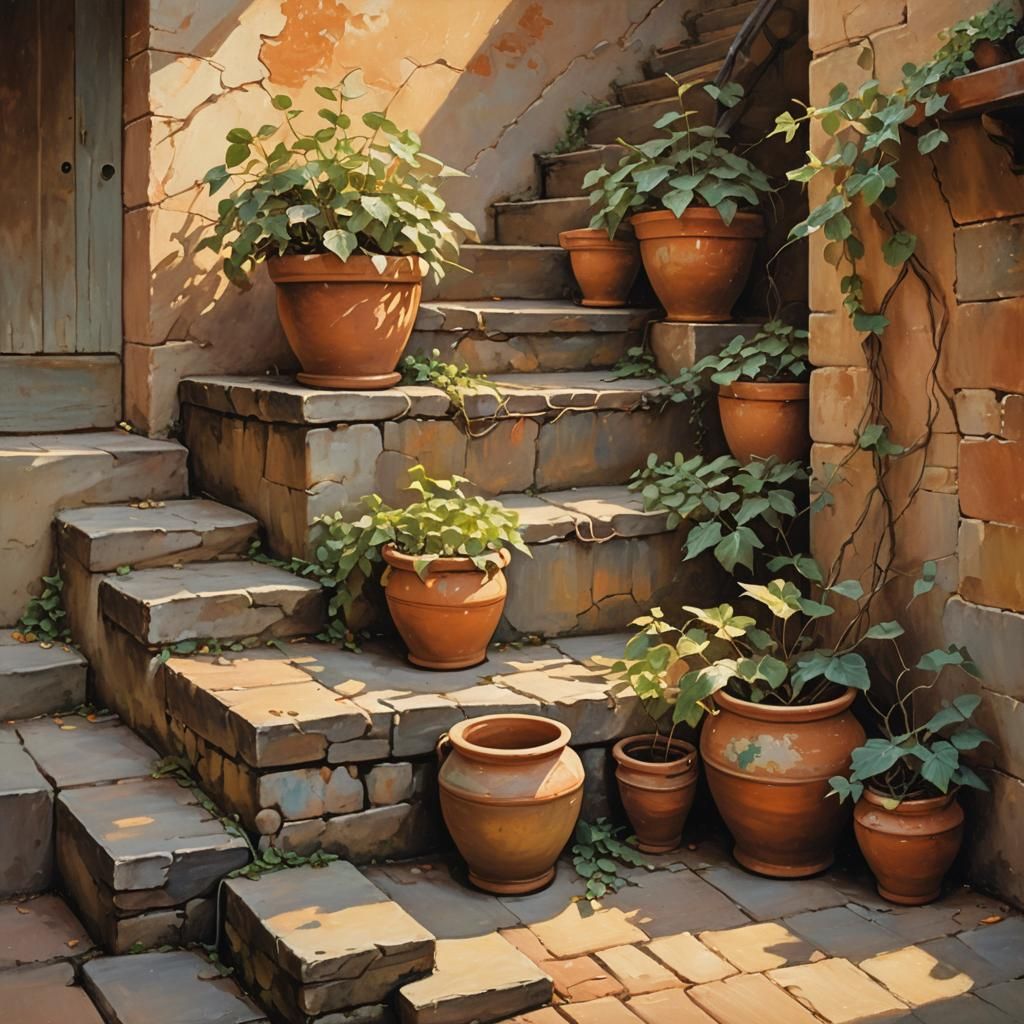 Terracotta Pots: Impressionistic Oil Painting Still Life