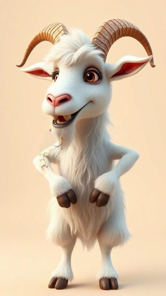 Mischievous Anthropomorphic Goat with Goofy Expression