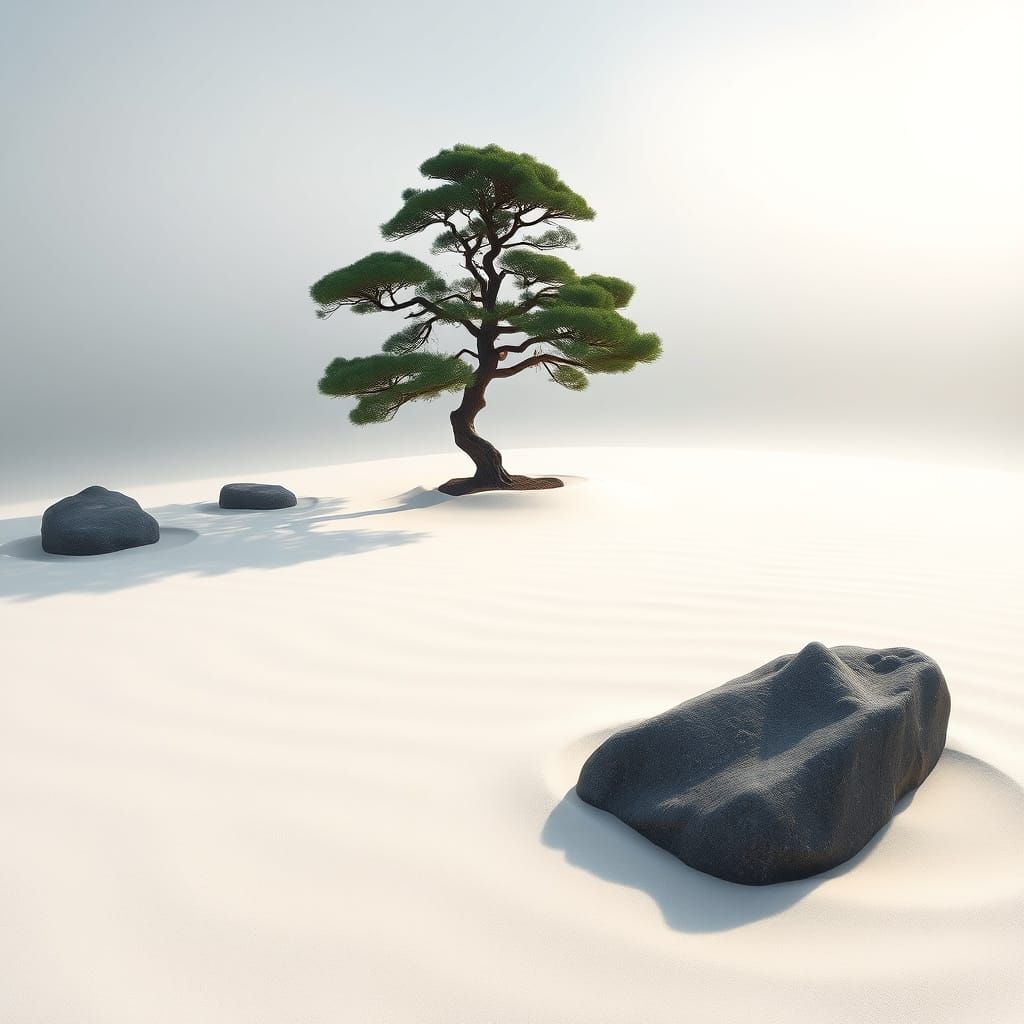 Zen Garden in Soft Pastel Hues with Minimalist Japanese Sere...