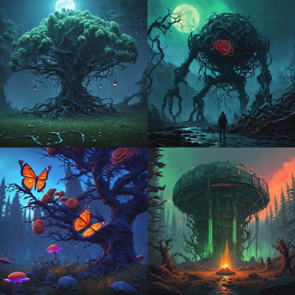 Ethereal Carnivorous Rose in Deep Fantasy Landscape