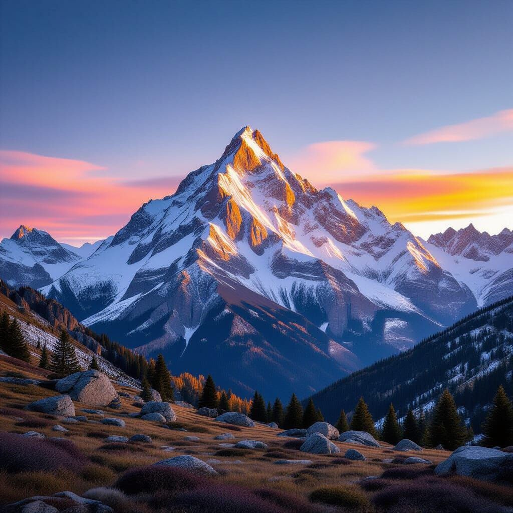 Majestic Mountain Peak at Golden Hour: Ultra-Realistic Panor...