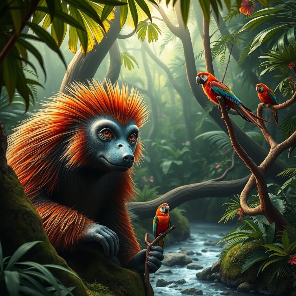 Orqupine: A Hyperrealistic Orangutan-Porcupine Hybrid Portra...