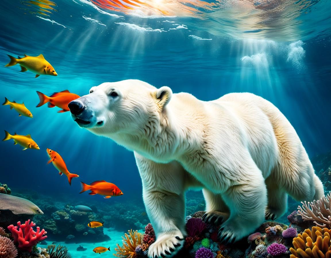 Polar Bear Diving in a Tropical Sea