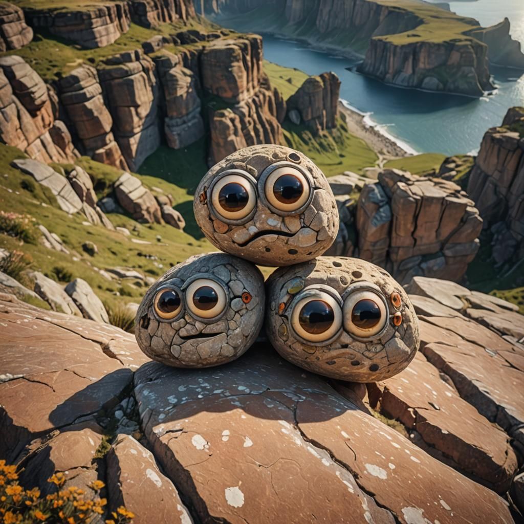 Charming Rocks with Googly Eyes on Cliff Edge