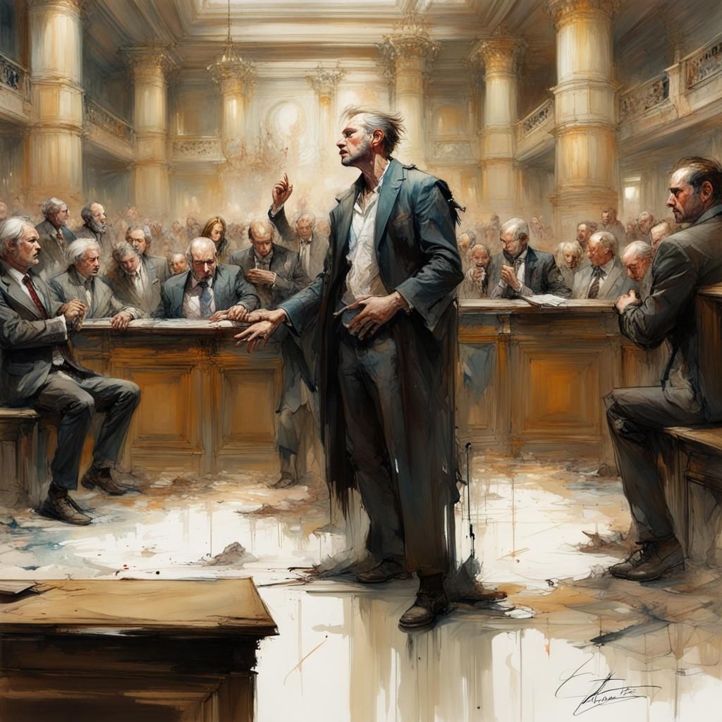 Dramatic Court Scene: Advocate Arguing Case