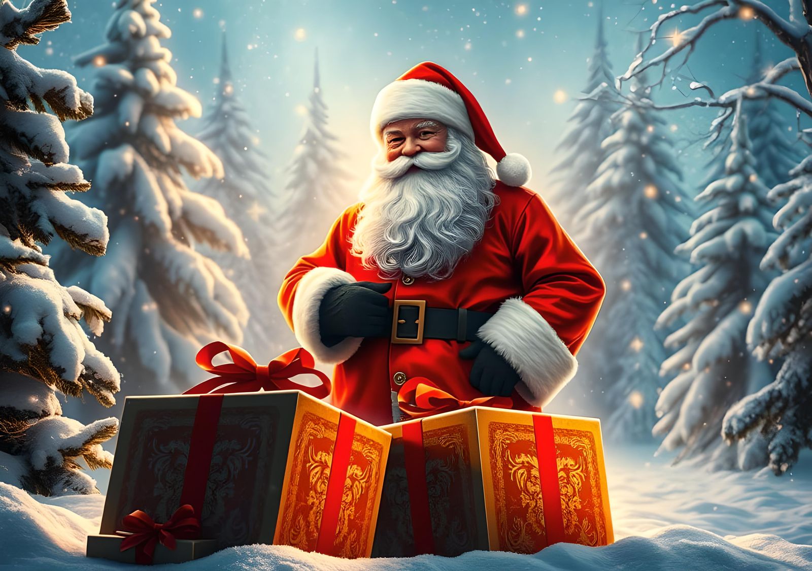Santa Claus with Gift Box: Fantasy Concept Art