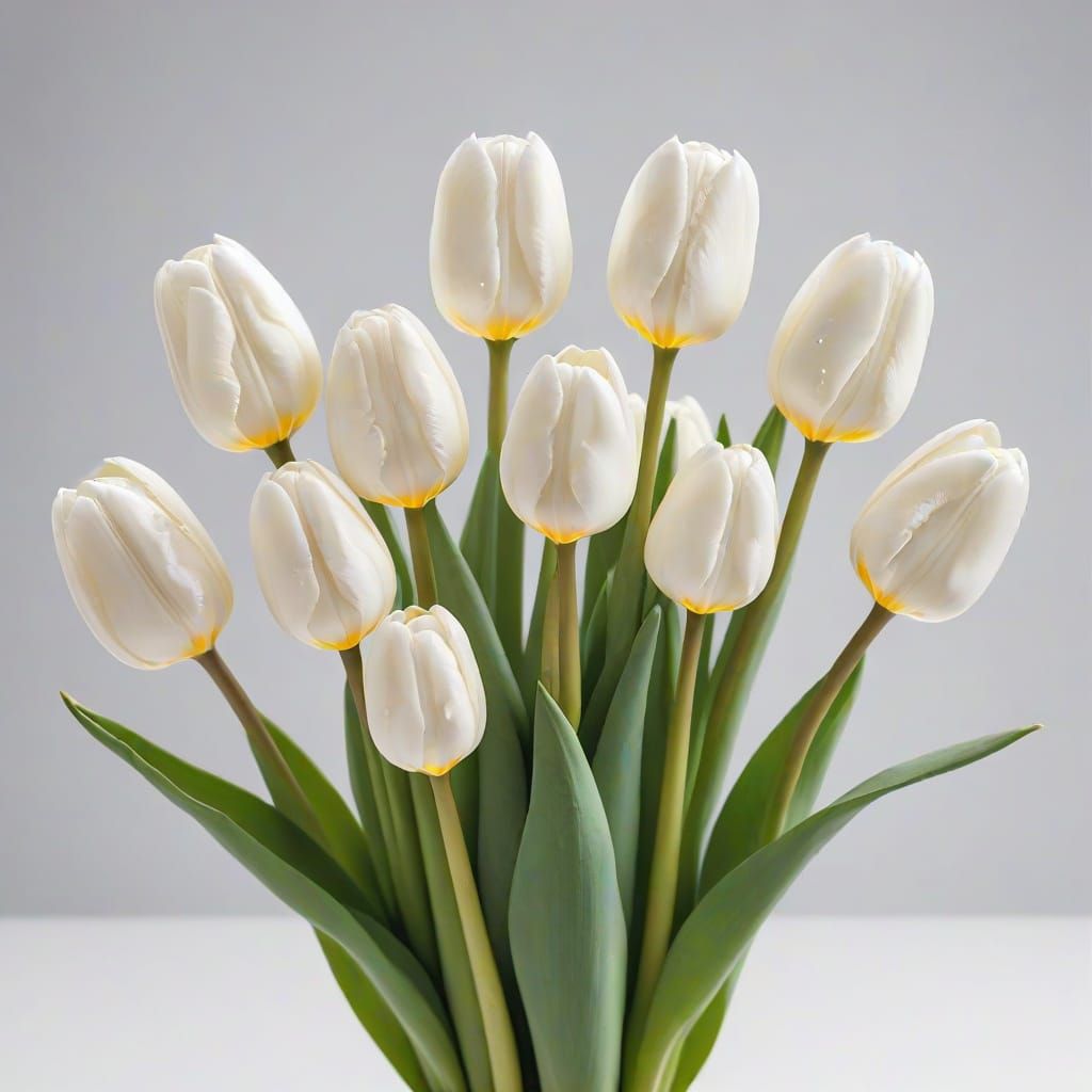 White Tulip Bouquet on White Background