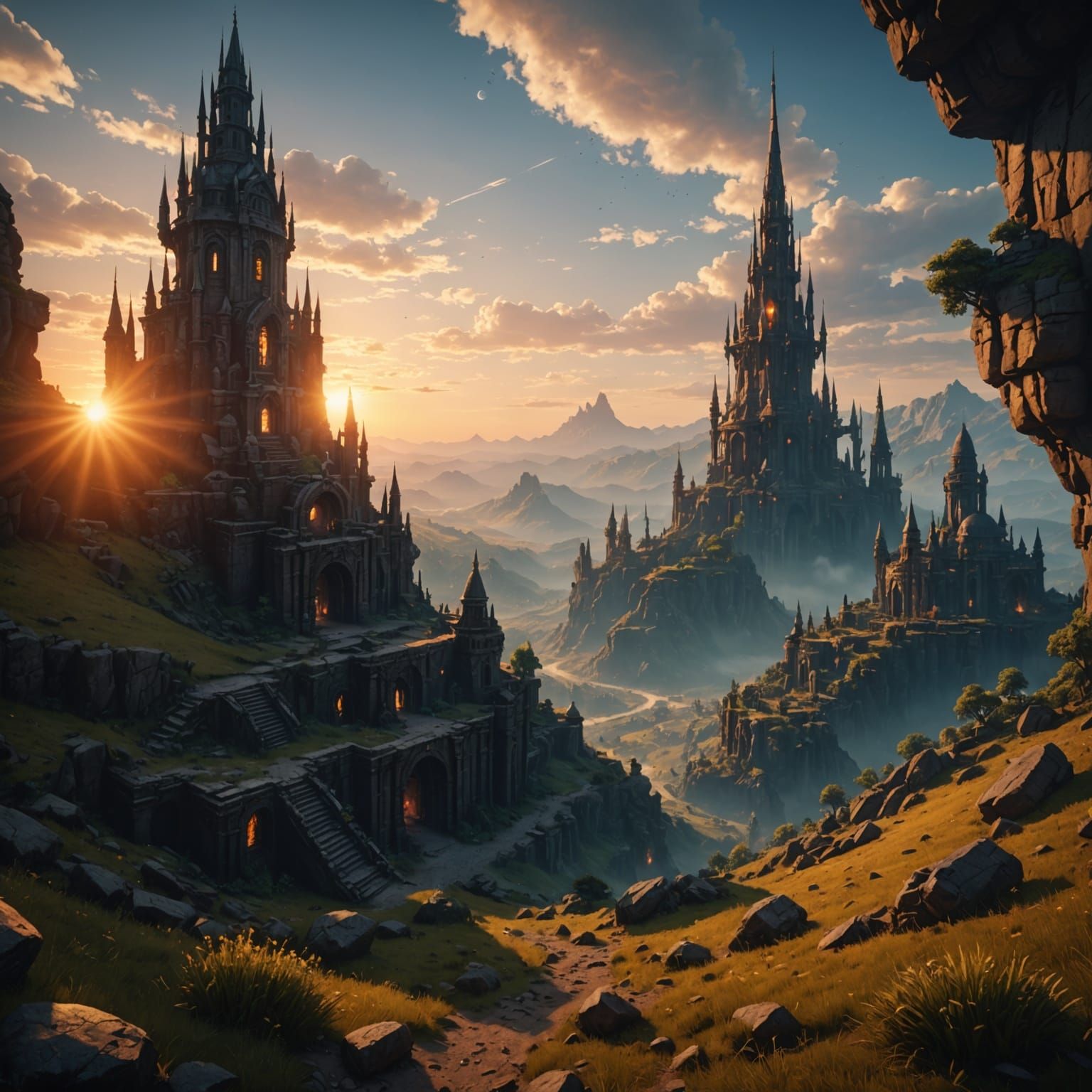 Epic Dawn of Second Sun in 3D Game Style