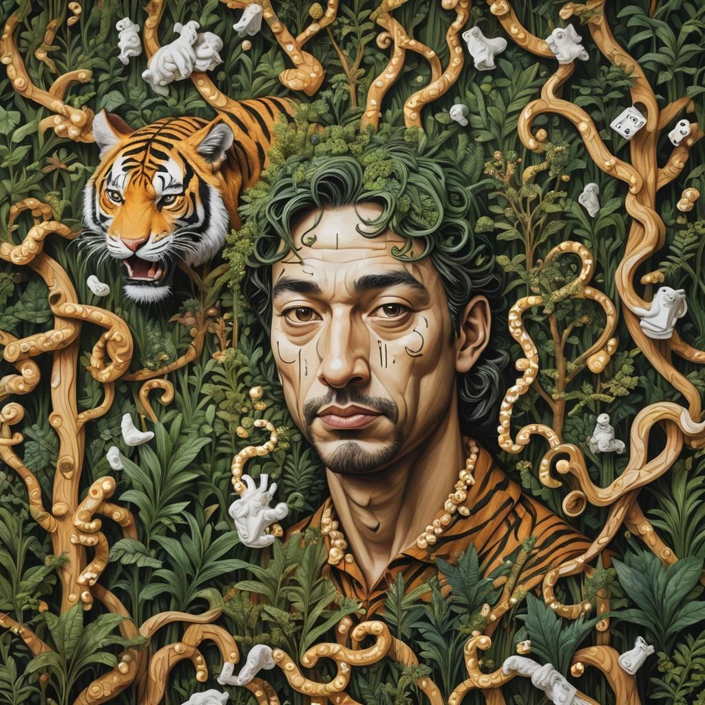 Surreal Tiger Magician with Philosophical Maze, Hyperrealist...
