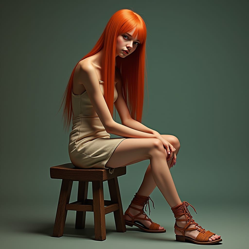 Elegant Redhead Portrait in Digital Painting Style