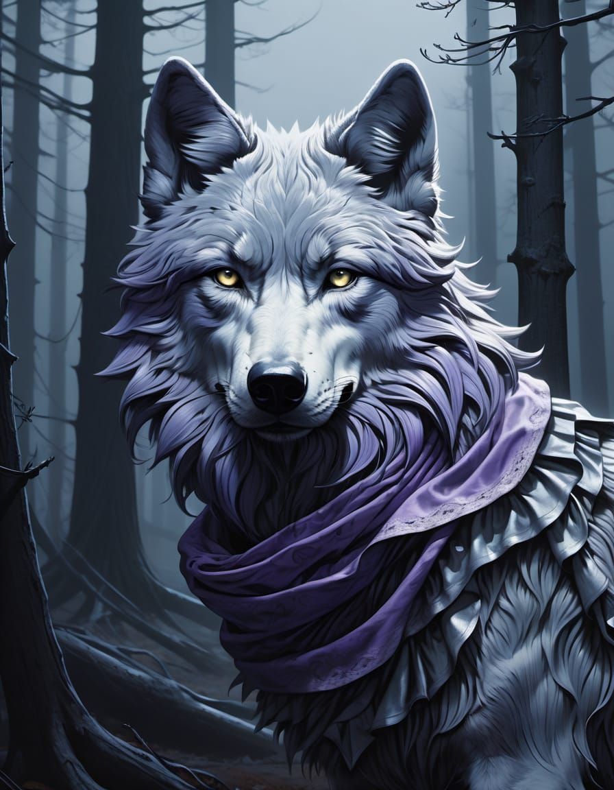 Ethereal Moment of Woman and Gray Wolf