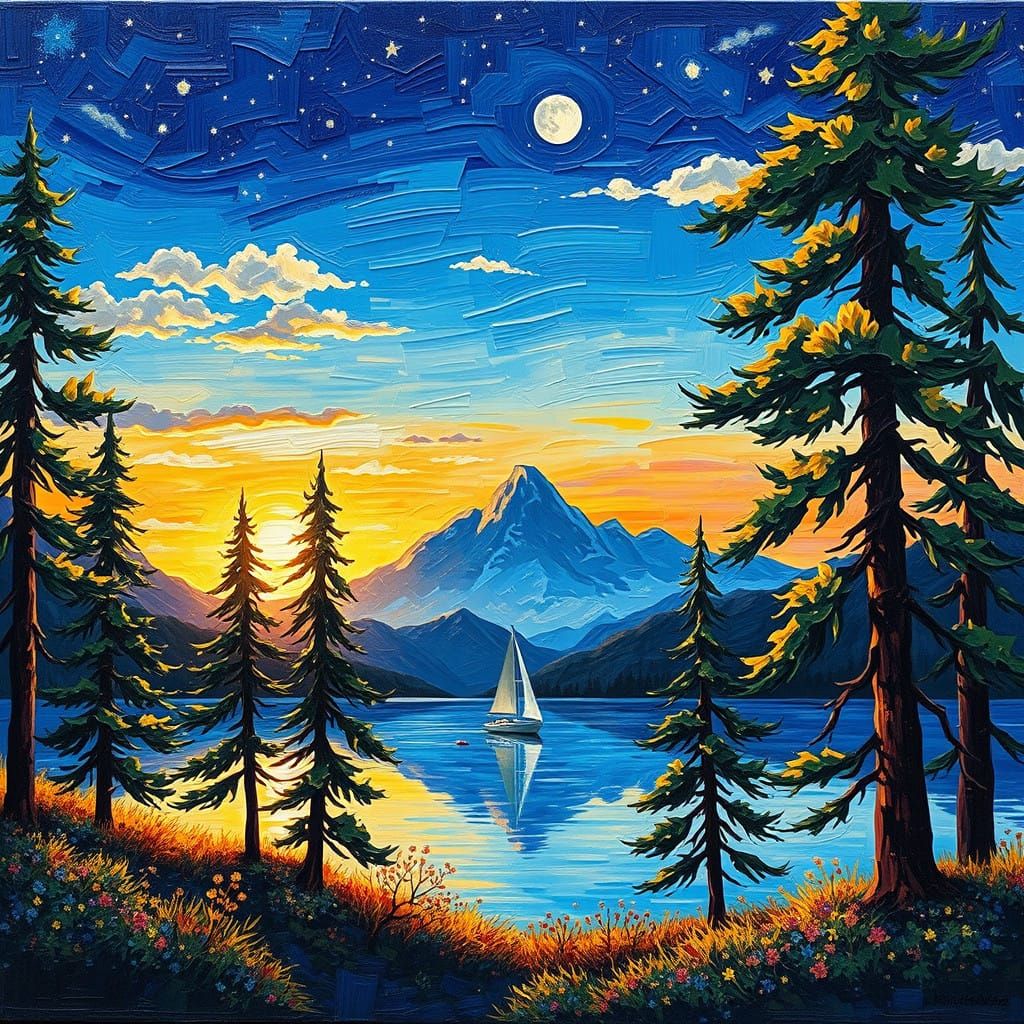 Surreal Neo-Impressionist Sunset Scene