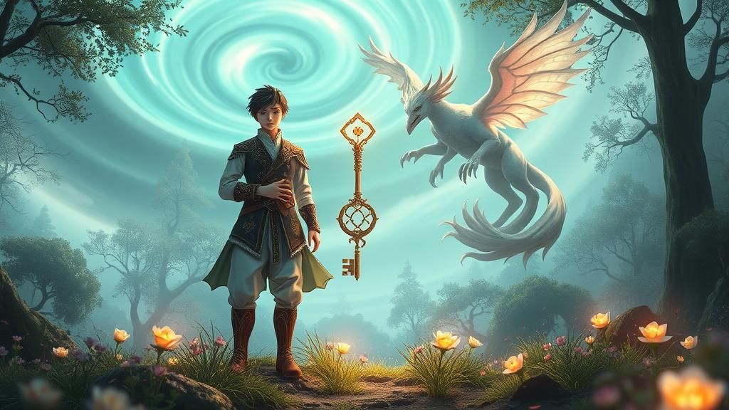 Mystical Forest Guardian with Key in Anime Style