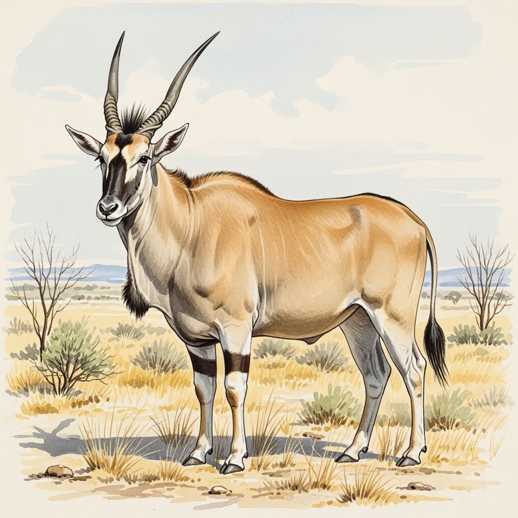 Watercolor Painting of Common Eland in Kalahari Bushveld