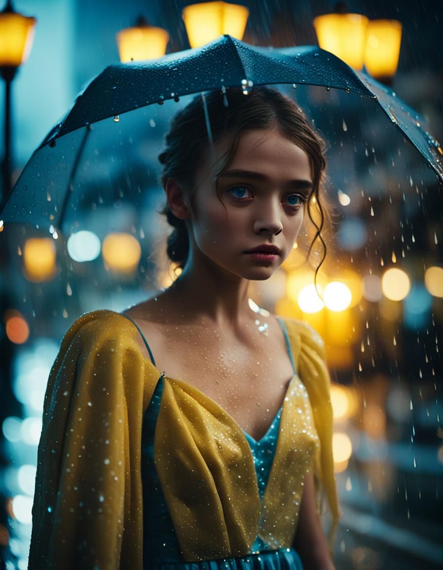 Teenager in Rain, Moody Cinematic Still