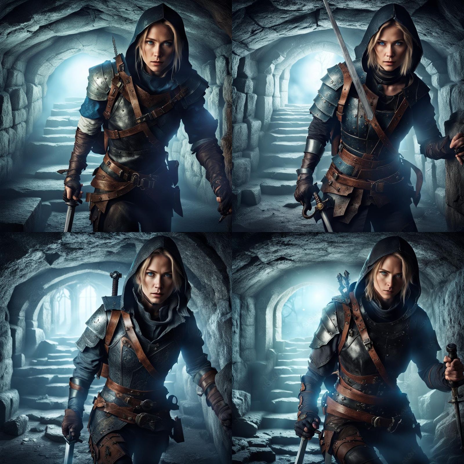 Medieval Lady Adventurer Exploring a Haunted Dungeon