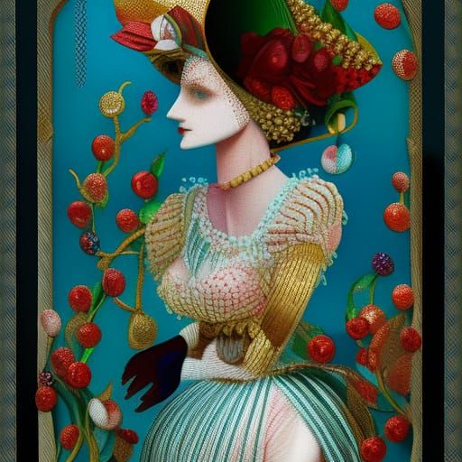 Beautiful Face Portrait with Patchwork and Glass Elements