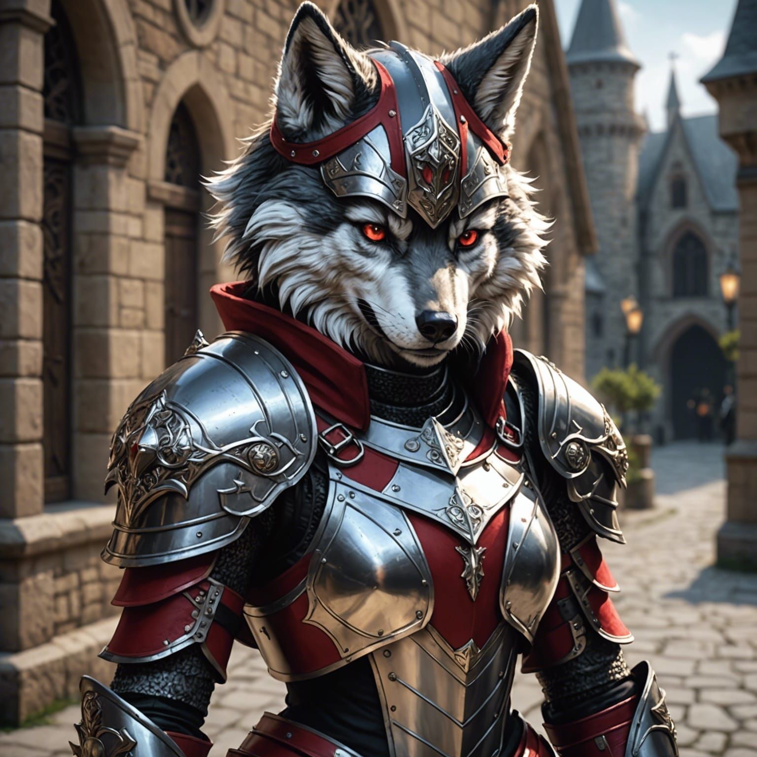 Furry Grey Wolf Knight in Anime Style