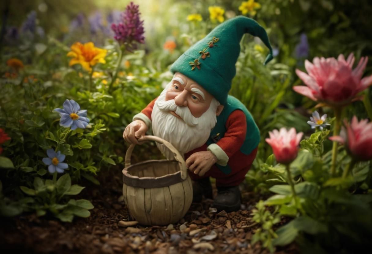 Garden Gnome in Oversized Flower Garden