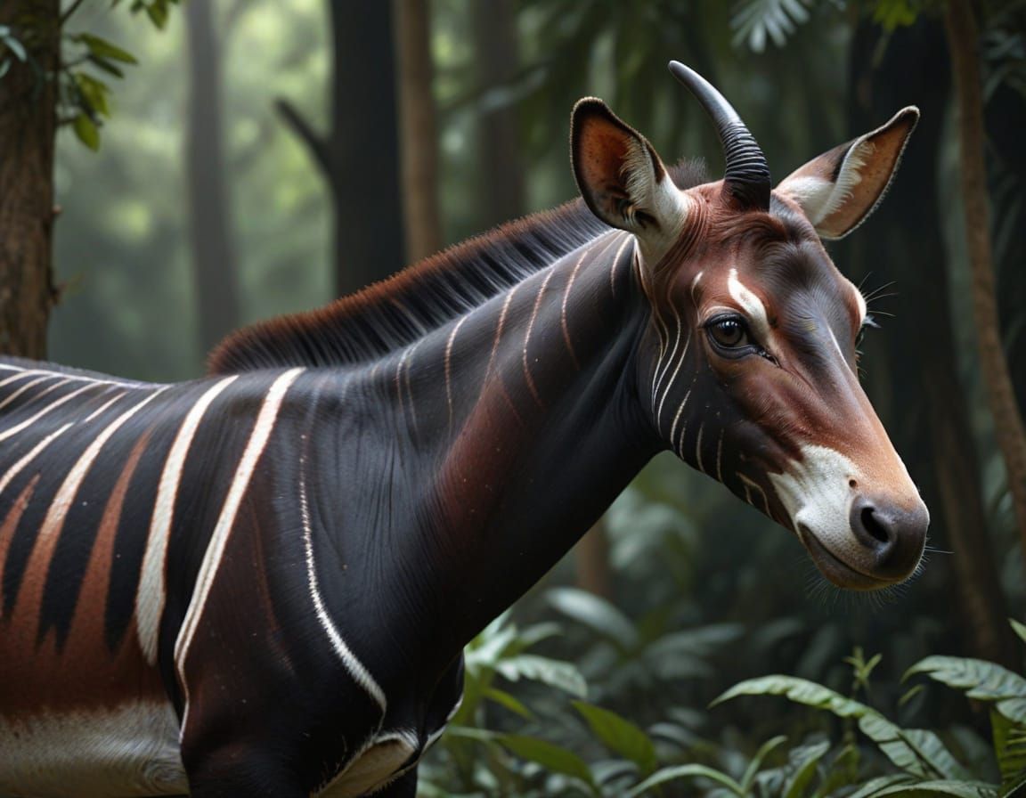 Photorealistic Okapi Portrait in Natural Habitat