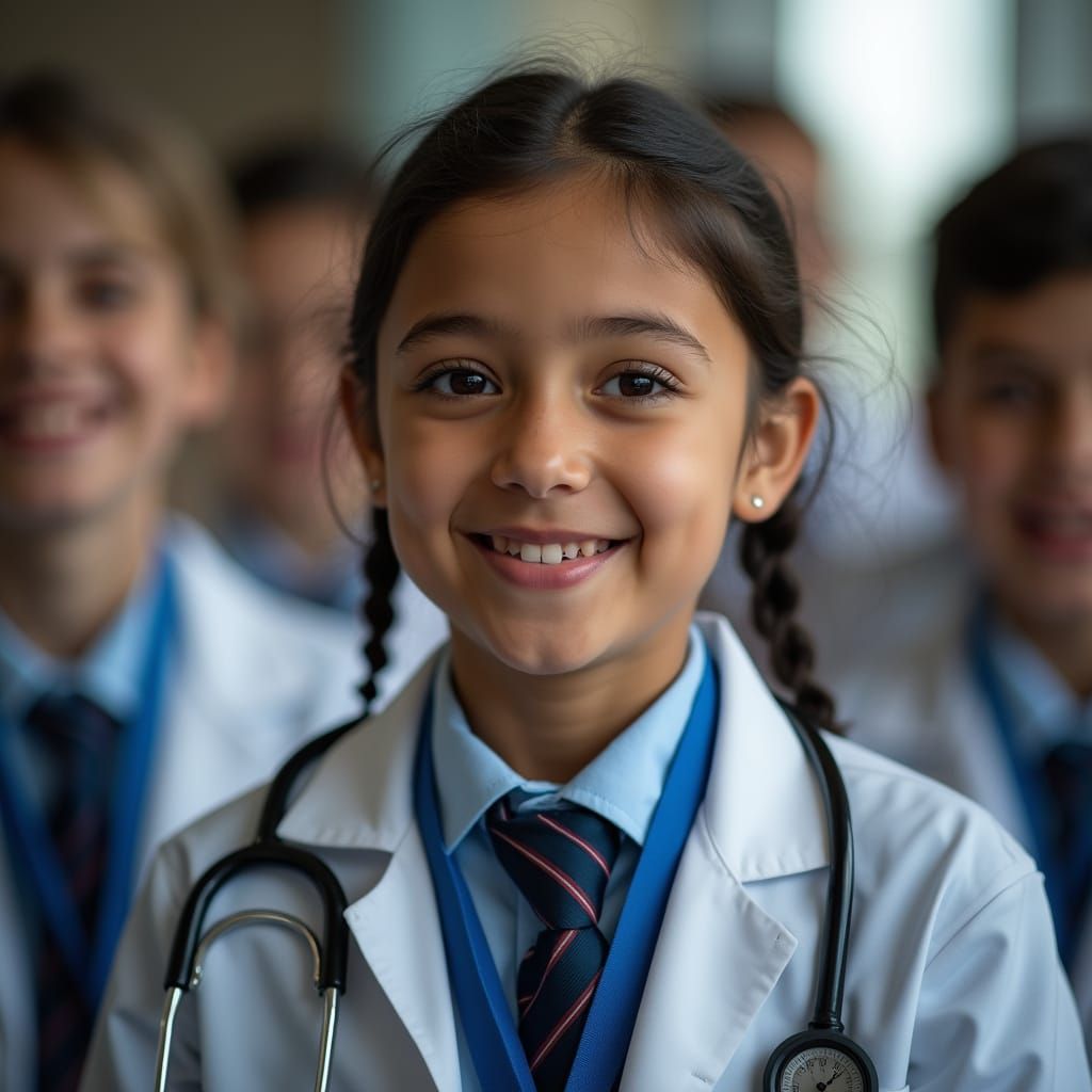 Confident Girl Gives School Speech in Professional Photograp...