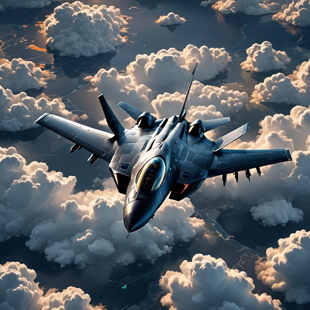 Neon Noir Stealth Plane in Low-Poly Art